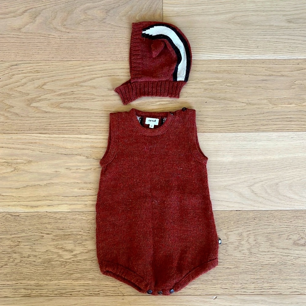 Oeuf Alpaca Knit Chipmunk Onesie and Hat
